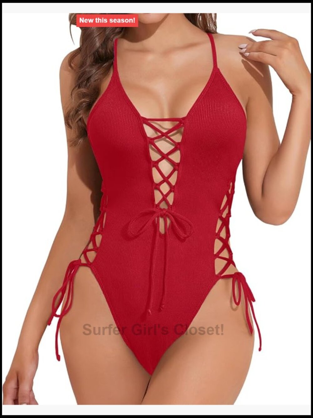 Lace Up One Piece Swimsuit Plunge V Neck High Cut